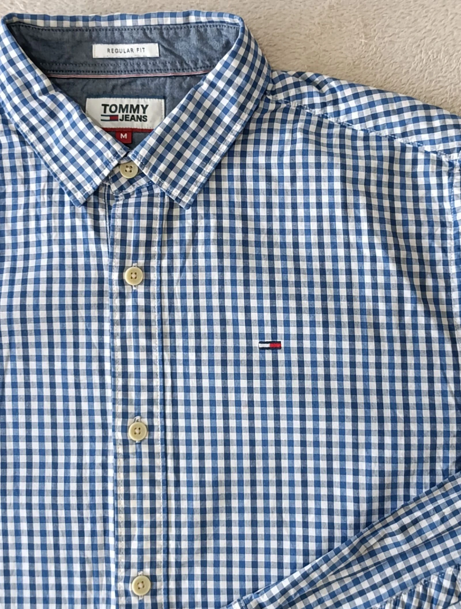 Camisa Tommy Jeans azul a cuadros blancos Logo bordado Talla M – photo 14